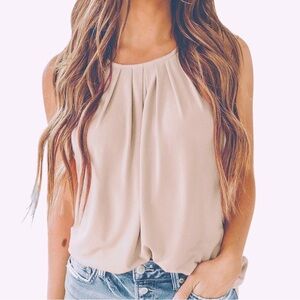 Violet and Claire pale pink high neck pleated tank small excellent condition